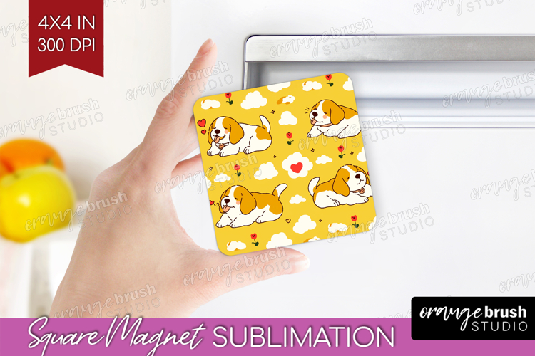 Cute Dog Magnet Sublimation - Chibi Puppy Square Magnet PNG