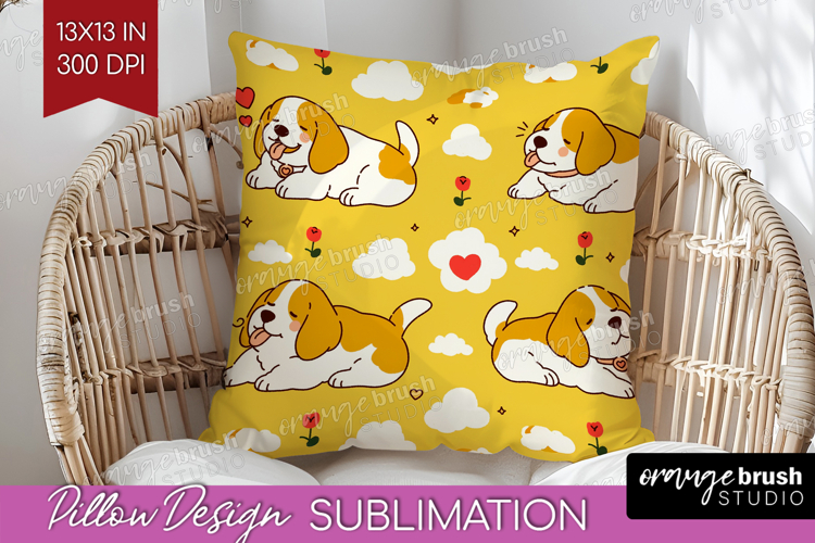 Cute Dog Pillow Sublimation - Chibi Puppy Pillow Cover PNG