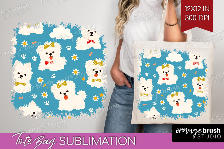 Cute Dog Tote Bag - Chibi Puppy Tote Bag PNG Sublimation