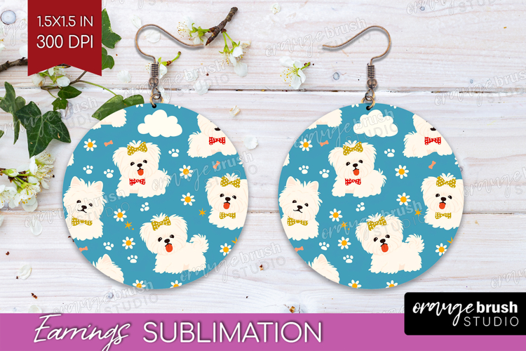 Cute Dog Round Earrings - Chibi Puppy PNG Sublimation