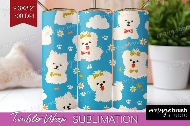 Cute Dog Tumbler Wrap - Chibi Puppy Tumbler PNG Sublimation