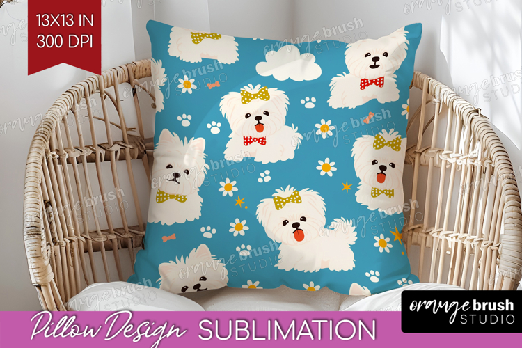 Cute Dog Pillow Sublimation - Chibi Puppy Pillow Cover PNG