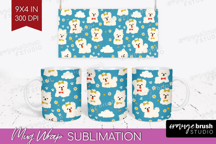 Cute Dog Mug Wrap - Chibi Puppy Mug PNG Sublimation