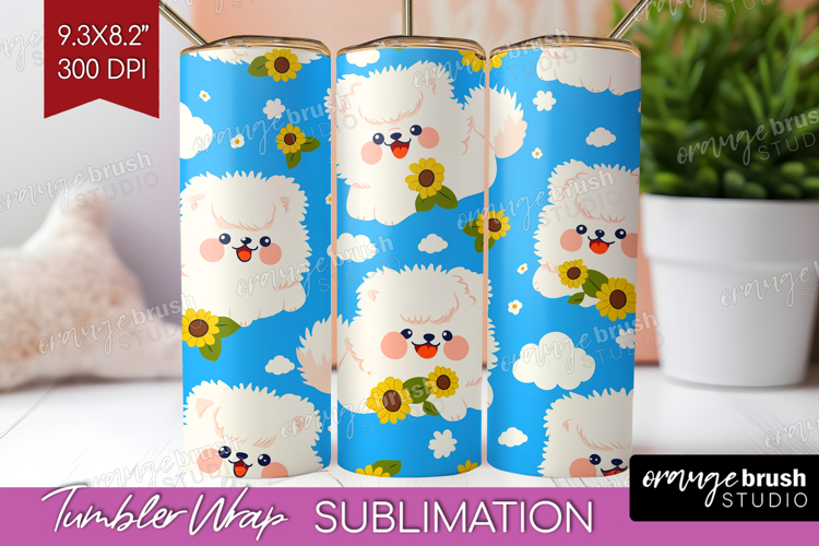 Cute Dog Tumbler Wrap - Chibi Puppy Tumbler PNG Sublimation
