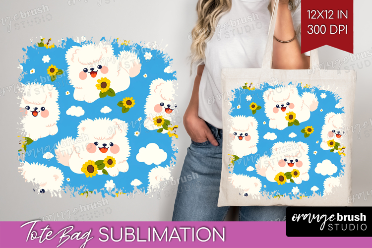 Cute Dog Tote Bag - Chibi Puppy Tote Bag PNG Sublimation