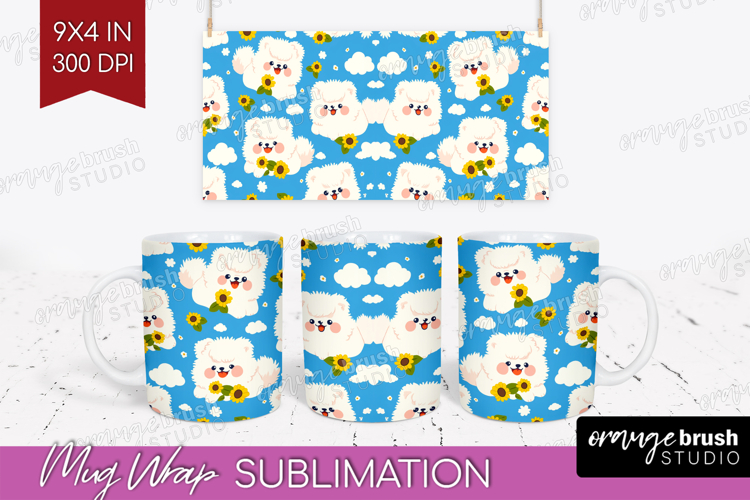 Cute Dog Mug Wrap - Chibi Puppy Mug PNG Sublimation