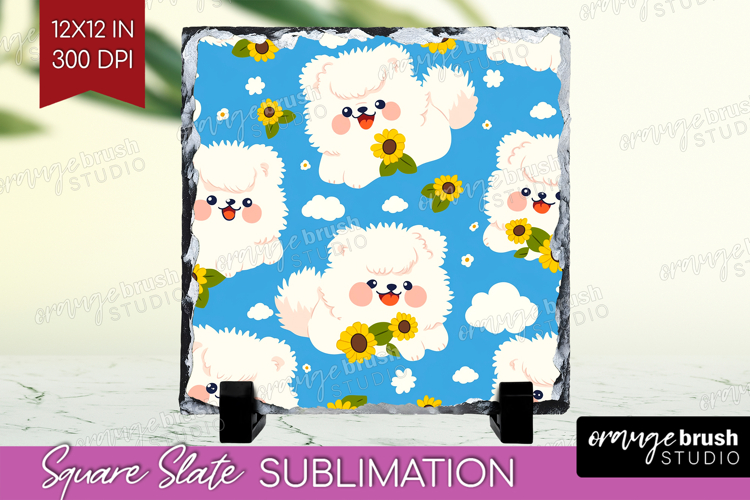 Cute Dog Slate PNG - Chibi Puppy Square Slate Sublimation