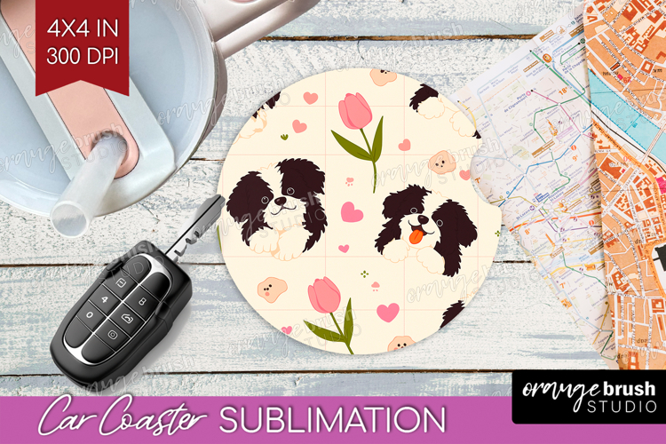 Cute Dog Car Coaster - Chibi Puppy Coaster PNG Sublimation