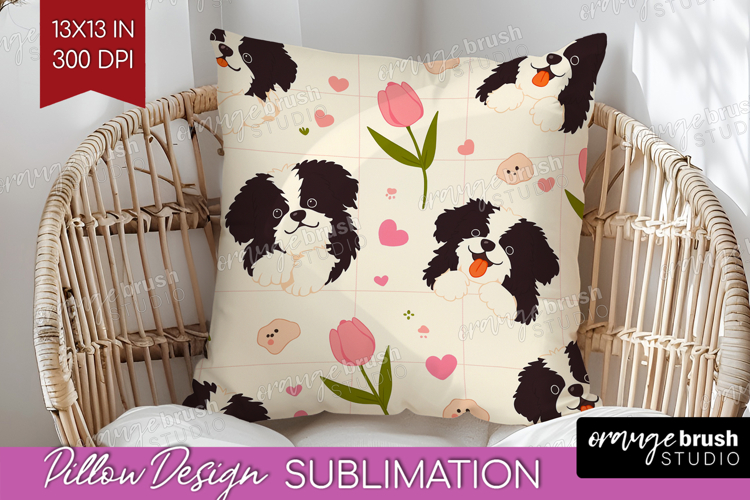 Cute Dog Pillow Sublimation - Chibi Puppy Pillow Cover PNG