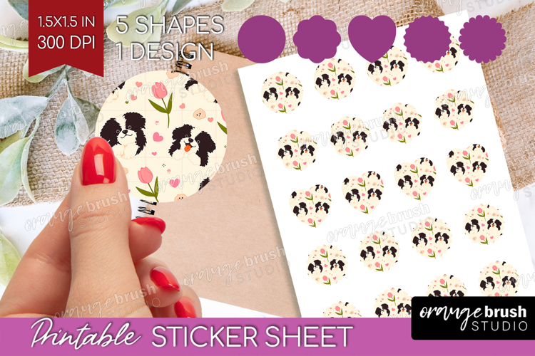 Cute Dog Round Sticker - Chibi Puppy Printable Sticker Sheet