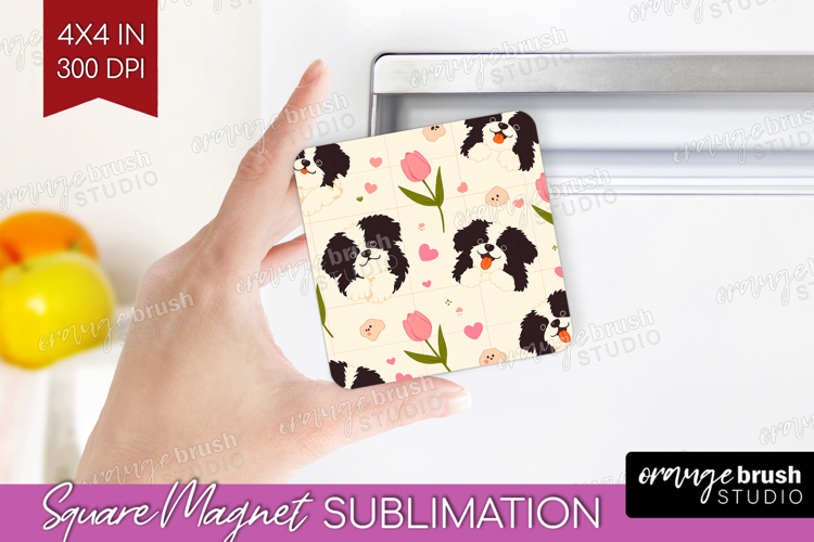 Cute Dog Magnet Sublimation - Chibi Puppy Square Magnet PNG