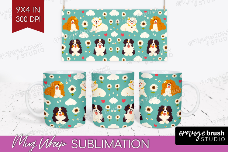 Cute Dog Mug Wrap - Chibi Puppy Mug PNG Sublimation