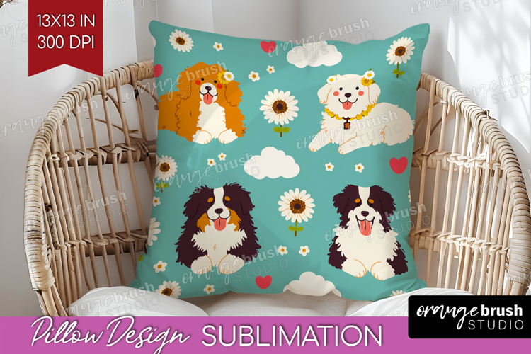 Cute Dog Pillow Sublimation - Chibi Puppy Pillow Cover PNG