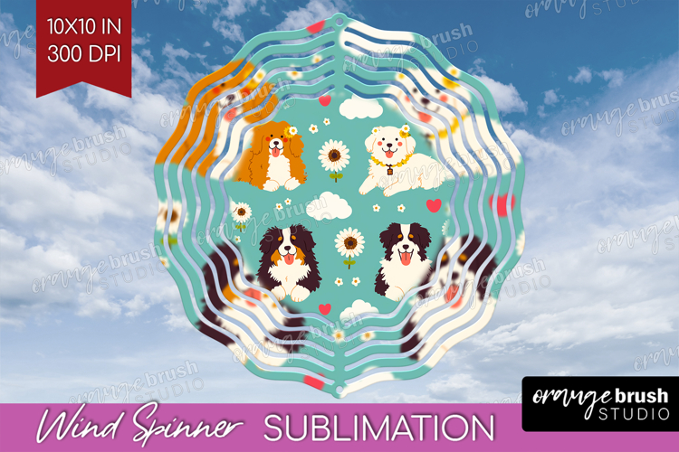 Cute Dog Wind Spinner Sublimation PNG - Chibi Puppy Round