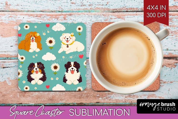 Cute Dog Square Coaster - Chibi Puppy Coaster PNG