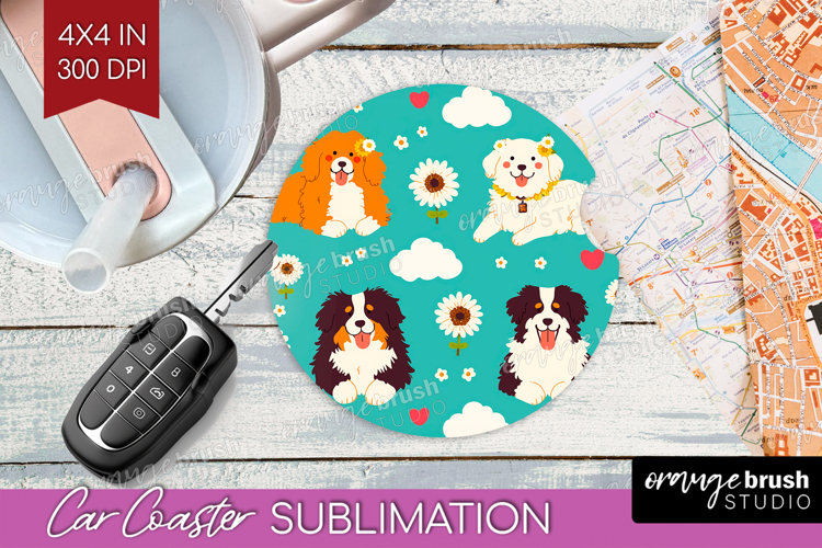 Cute Dog Car Coaster - Chibi Puppy Coaster PNG Sublimation