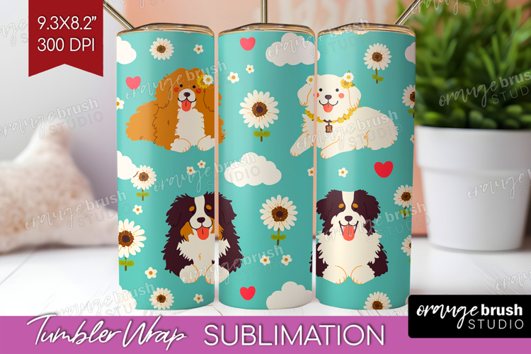 Cute Dog Tumbler Wrap - Chibi Puppy Tumbler PNG Sublimation