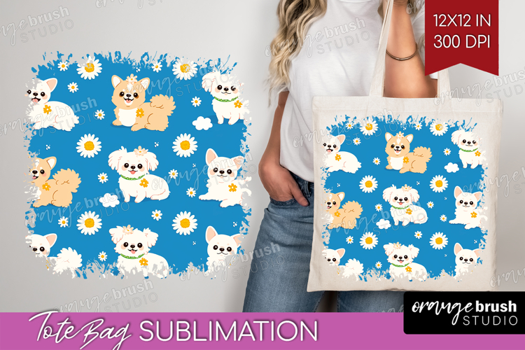 Cute Dog Tote Bag - Chibi Puppy Tote Bag PNG Sublimation