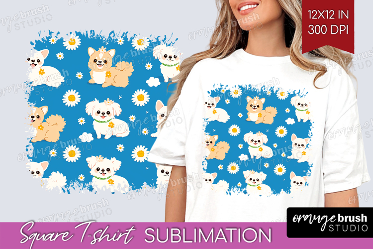 Cute Dog Square Tshirt Background - Chibi Puppy PNG