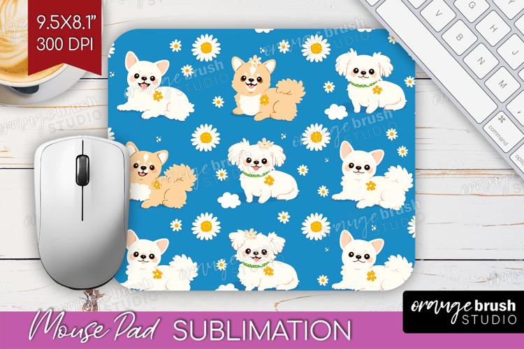 Cute Dog Mouse Pad Sublimation - Chibi Puppy Mousepad PNG
