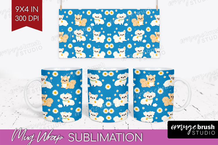 Cute Dog Mug Wrap - Chibi Puppy Mug PNG Sublimation