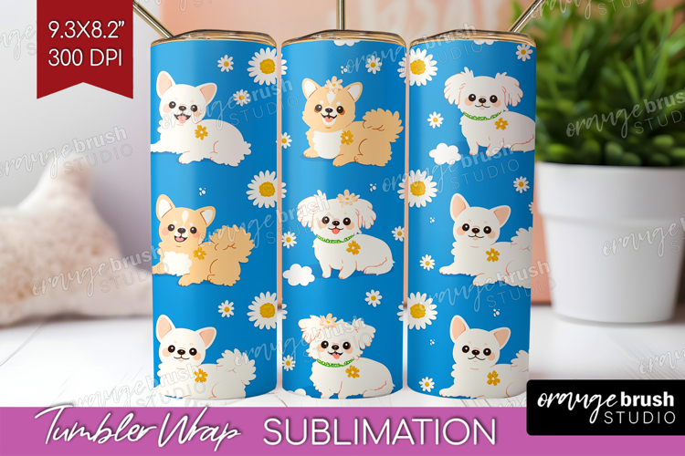 Cute Dog Tumbler Wrap - Chibi Puppy Tumbler PNG Sublimation