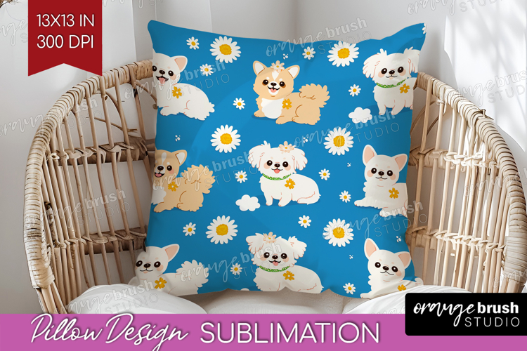Cute Dog Pillow Sublimation - Chibi Puppy Pillow Cover PNG
