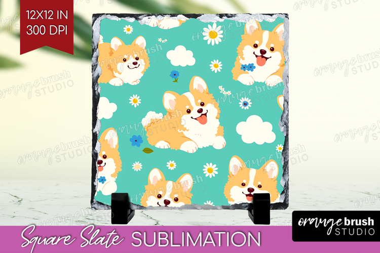 Cute Dog Slate PNG - Chibi Puppy Square Slate Sublimation