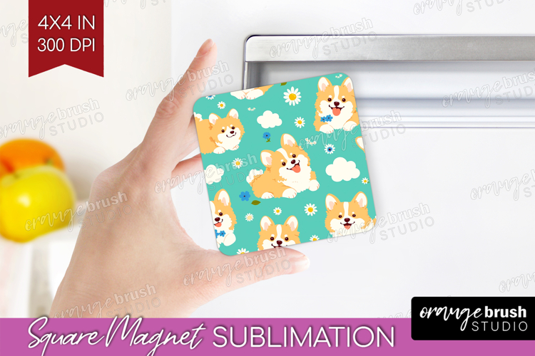 Cute Dog Magnet Sublimation - Chibi Puppy Square Magnet PNG