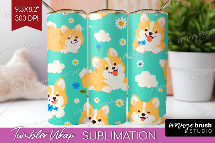 Cute Dog Tumbler Wrap - Chibi Puppy Tumbler PNG Sublimation