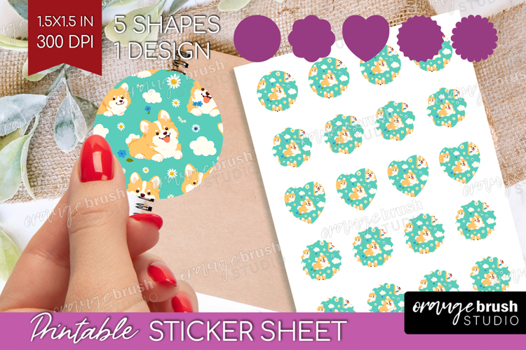 Cute Dog Round Sticker - Chibi Puppy Printable Sticker Sheet