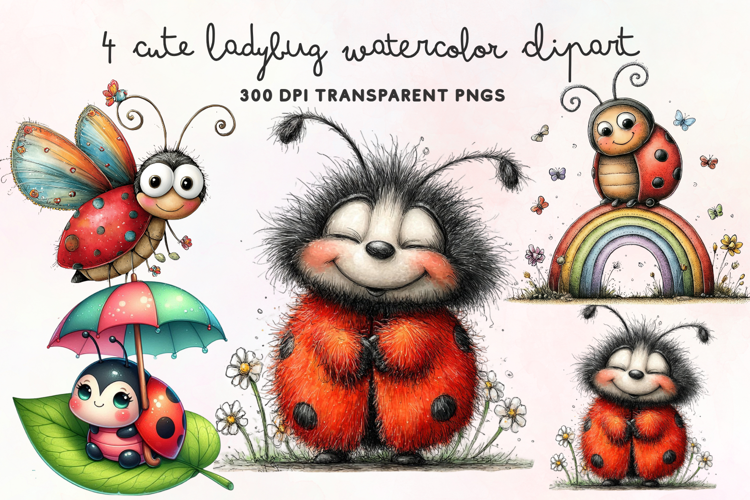Cute Ladybug Watercolor Clipart PNG