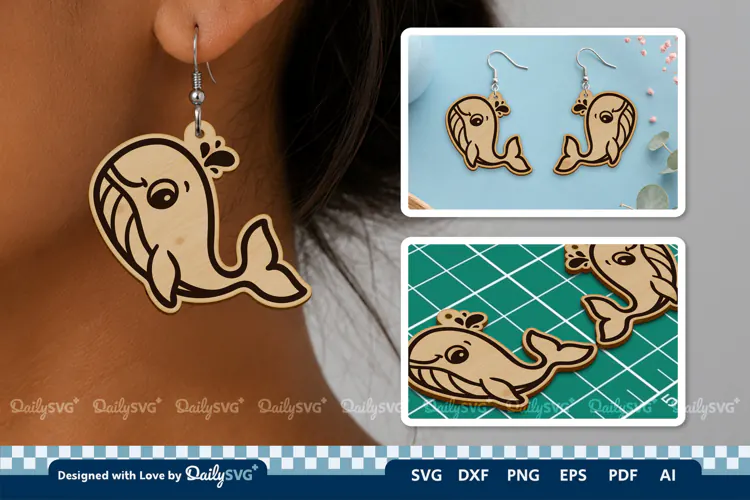 Cute Ocean Animal Earring SVG | Kawaii Sea Life