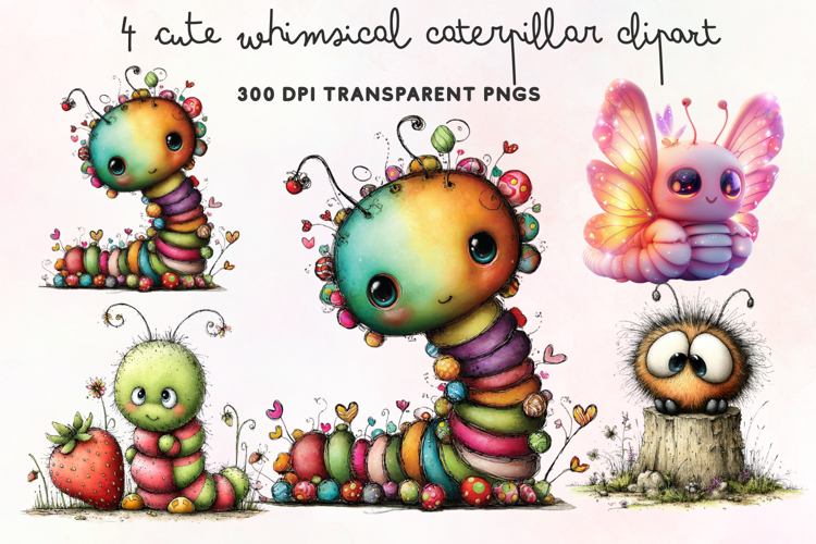 Cute Whimsical Caterpillar Clipart PNG example image 1