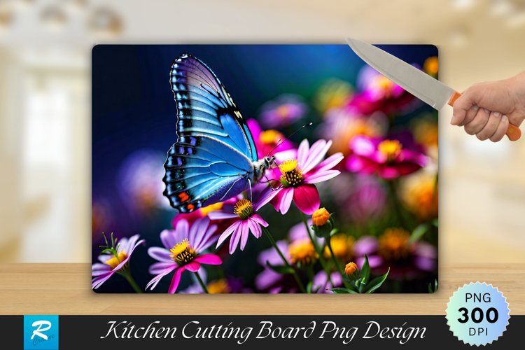 Butterfly With Flowers Cutting Board Sublimation Design