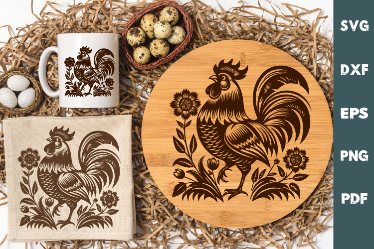 Rooster laser SVG PNG| Floral Chicken Cutting Board