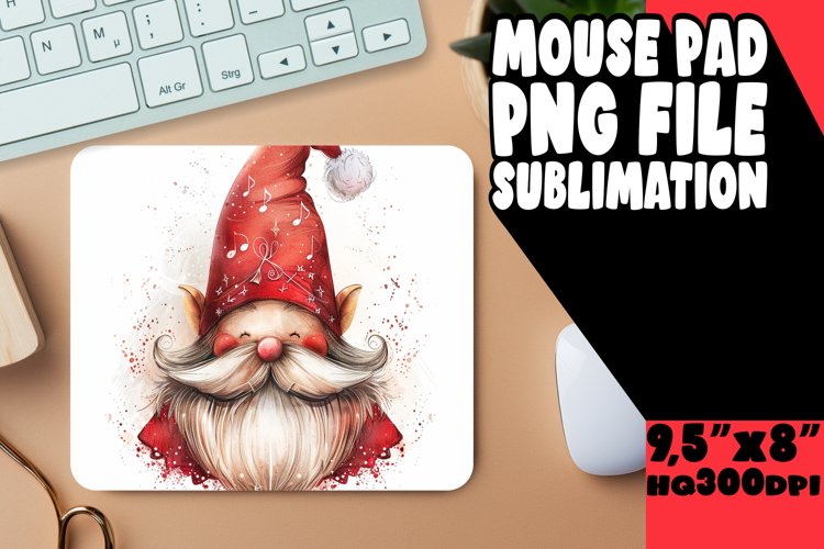 Whimsical Watercolor Gnome Mouse Pad Design PNG example image 1