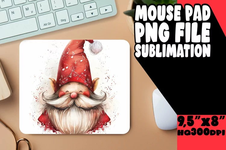 Whimsical Watercolor Gnome Mouse Pad Design PNG