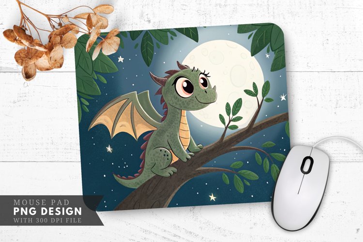 Moonlit Dragon Perched in a Tree Mouse Pad PNG Design