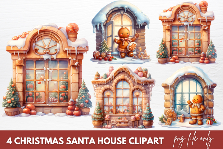 Christmas Santa House Clipart Sublimation