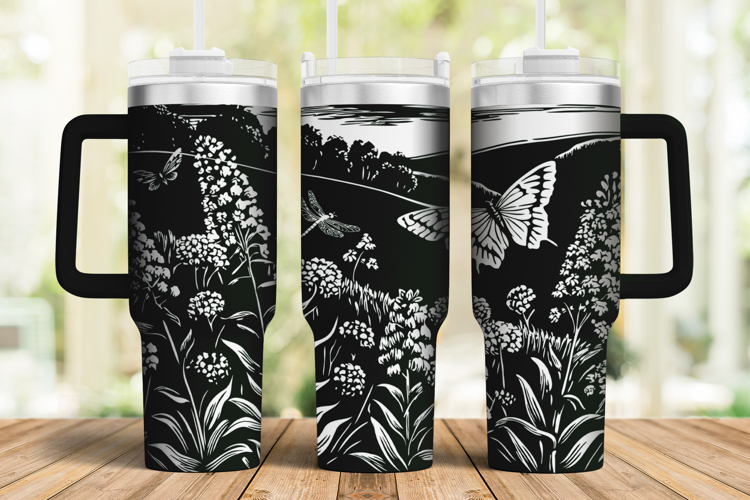40oz Skinny Tumbler laser svg, Wildflowers pattern wrap