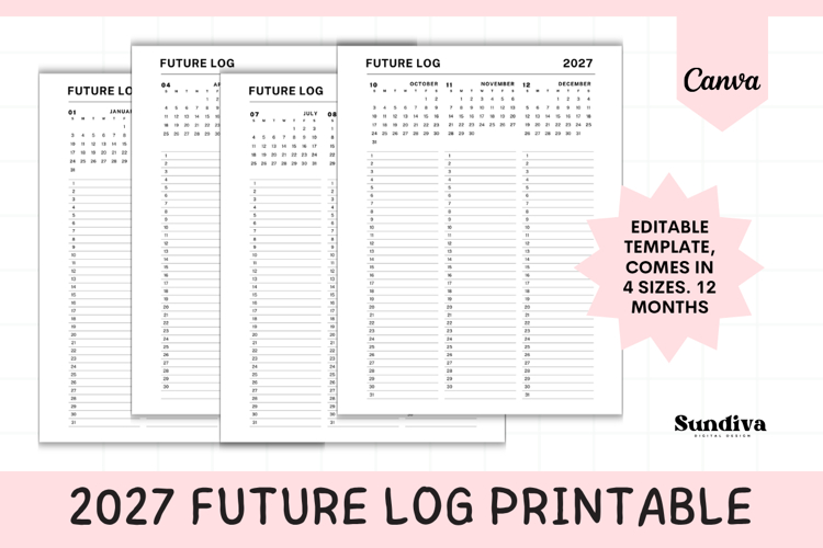 2027 Future Log Editable Template