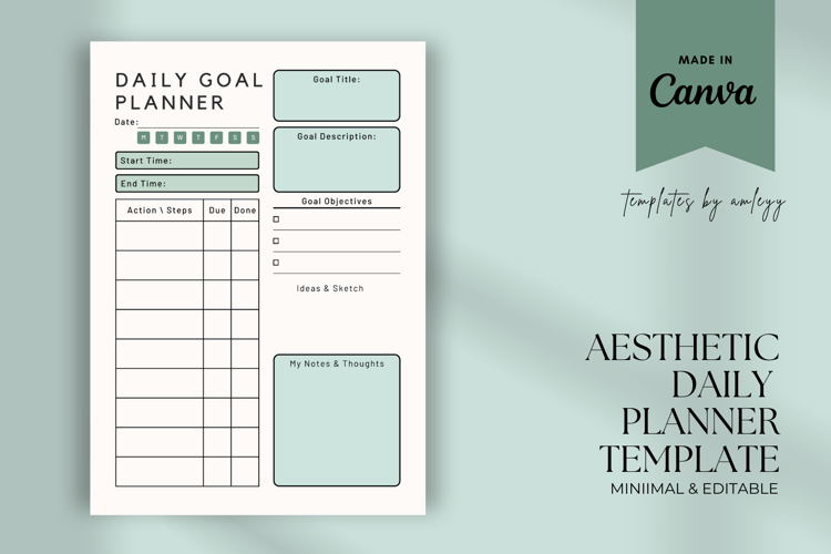 Pastel Daily Goal Planner Template | Canva Editable