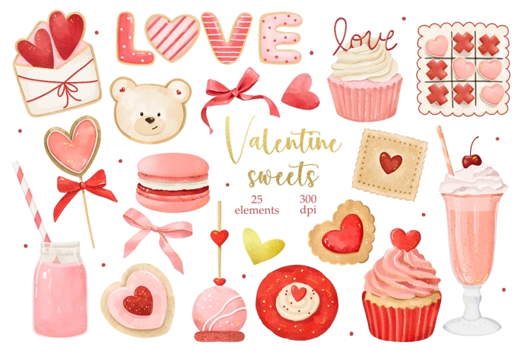Watercolor Valentines Day Sweets