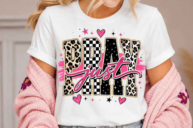 Just Pray PNG, Christian Prayer Sublimation, Leopard Checker