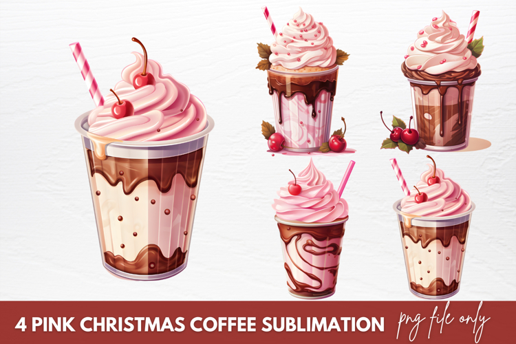 Pink Christmas Coffee Sublimation, Christmas Coffee Clipart