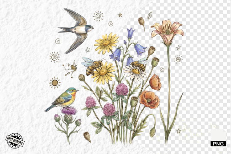1920 Botanical Summer Wildflowers Clipart