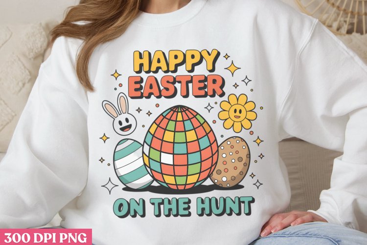 Happy Easter On The Hunt PNG, Retro Easter Sublimation PNG