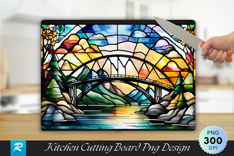 Mountain Stained Cutting Board Sublimation Design example image 1