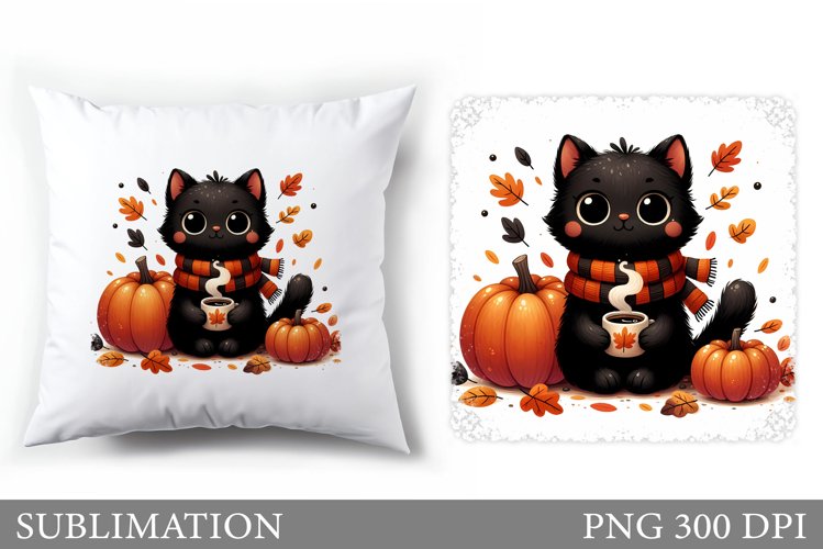 Fall Cat Pillow Design. Fall Pillow Sublimation example image 1